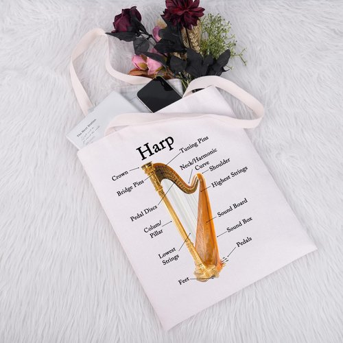 JXGZSO Musician Gift Harp Instrument Anatomy Tote Bag Harp Lover Gift Harp Player Gift Music Teacher Gift Harpist Gift