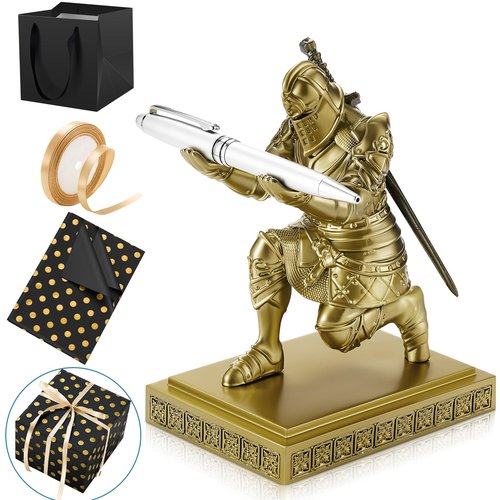 Sherr 1 Set Knight Pen Holder DIY Gift Set for Desk with Sword Back to School Resin Knight Pen Holder Magnetic Organizers with Metal Sword Desk Accessories Gift for Men Dad Friend Office Christmas