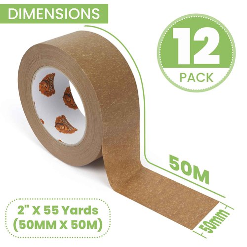 TAPEBEAR Eco-Friendly Kraft Paper Tape, Biodegradable Heavy Duty Packing Tape 2Inch x 55Yard, Recyclable Packaging Tape Self Adhesive Box Tape for Shipping, Sealing, Moving & Masking, 12Rolls
