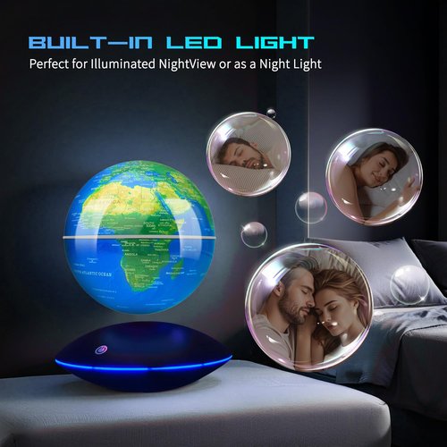 Poojaed Magnetic Levitating Globe with LED Light, 360°Rotating Floating Globe World Map for Home Office Display, Cool Tech Gift for Men Father Boys and Girls, Ideal for Birthdays Anniversaries