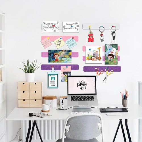 Regine Switzerland Felt Pin Board Strips - Self-Adhesive Bulletin Board for Home & Office | 8 Packs with 50 Push Pins