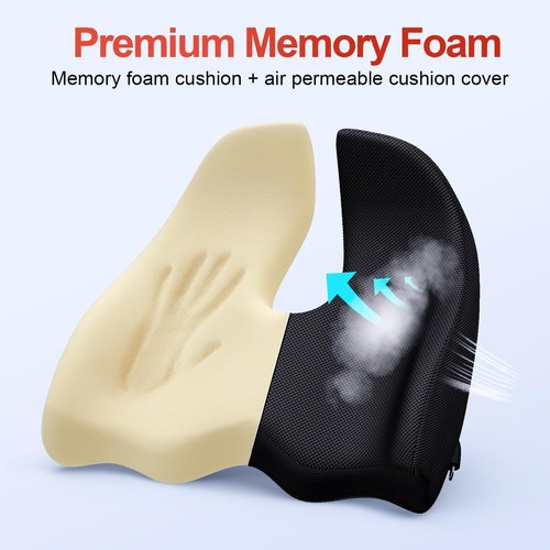 Benazcap with Extra Cover Memory Seat Cushion for Office Chair, Ergonomic Cushions Butt Pillow for Sciatica & Tailbone Pain Relief for Long Sitting for Gaming Chair and Car Seat