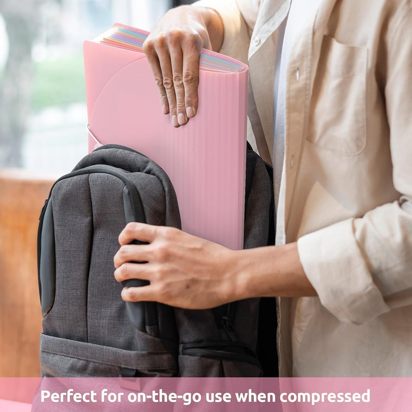 SKYDUE Accordion File Organizer - Expanding 13-Pocket Folder for Documents | Portable A4 Size Pink