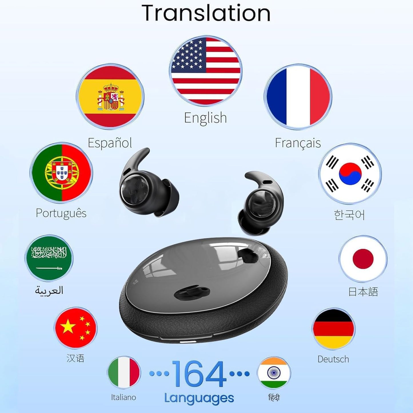 NE76 AI Translation Headphones Real Time 150 Languages, Sleep Earbuds Bluetooth 5.4 in Ear, Mini Sleep Headphones Small Design for Side Sleepers for Travel Education Business Meetings Smoky Black