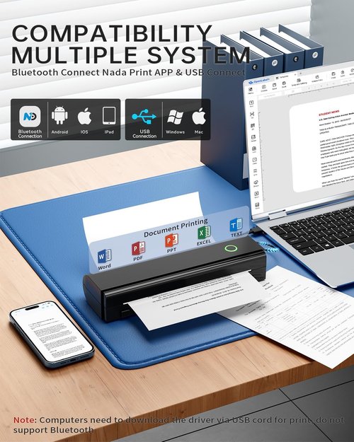 N80 Wireless Thermal Printer - Portable Inkless Bluetooth Printer for Travel | Supports 8.5" x 11" & A4