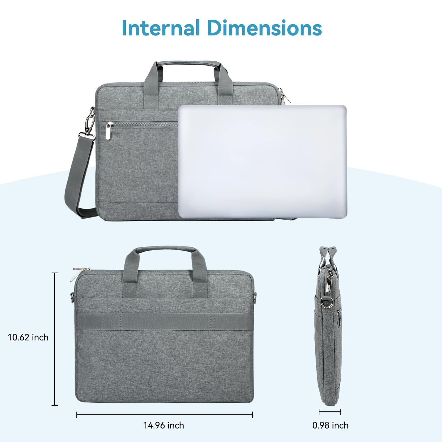 LANDICI 360° Protective Laptop Bag Case 14-15 Inch with Shoulder Strap & Handle, Waterproof Computer Sleeve Cover for MacBook Air/Pro 15, Chromebook 14, Slim Briefcase for Men Women, Grey