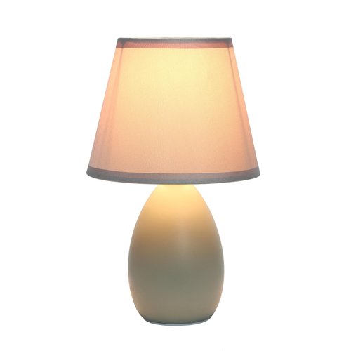 Creekwood Home Nauru 9.45" Traditional Petite Ceramic Oblong Bedside Table Desk Lamp with Matching Tapered Drum Fabric Shade - Gray