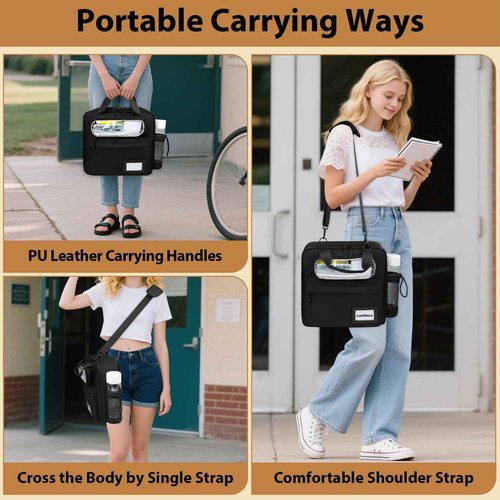 Partreko 3 inch D-ring Zipper Binder Bag for 700 Sheets&13 inch Laptop Organizer, Detachable Zip Up Binder with Removable Pen Case& Bottle Pocket for Middle High School Office Supplies Storage (Black)