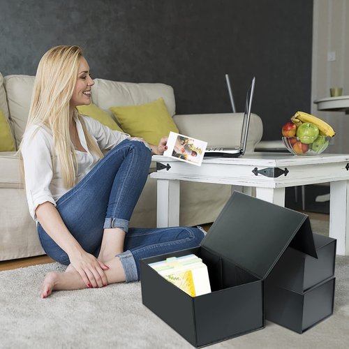 4X6 Index Card Holder, Index Card Storage Box 4 x 6 Inches, Fits 1200 Flash Cards - 2 Pack, Black