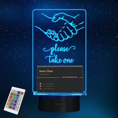 YuanDian Business Card Holder, Light up Card Organizer Business Card Stand, Business Card Display Holder, 16 Color Light LED Acrylic Card Holders Display Office