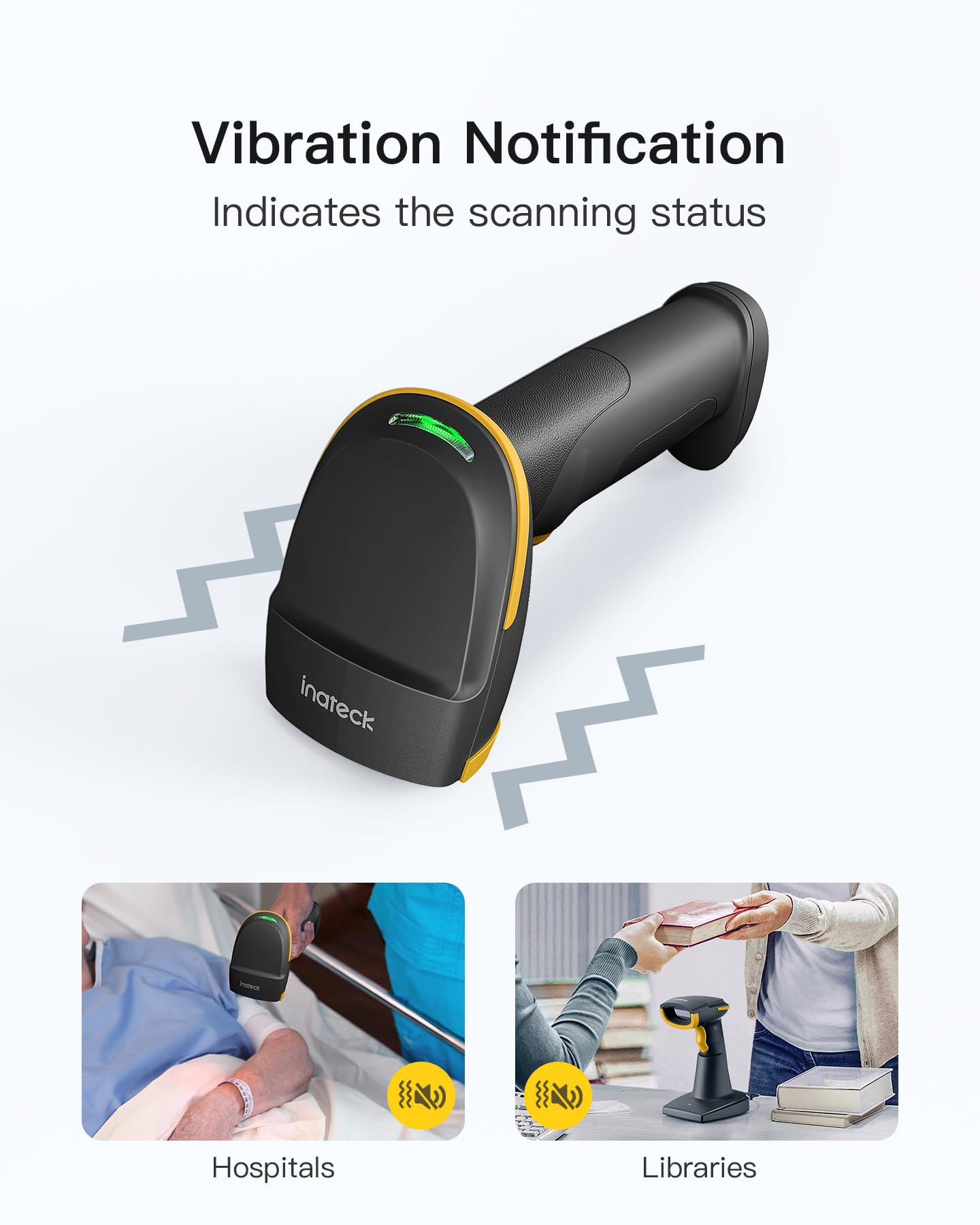 Inateck 2D Barcode Scanner Bluetooth, Barcode Reader with 2.4Ghz Smart Base, Screen Scanning, BCST-54 Black