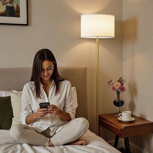 Aulaiyi Floor Lamp for Living Room,Dimmable Gold Floor Lamp,Modern Standing Lamp with Marble Base,Tall Standing Lamp for Bedroom, Reading,Office & Kids' Room,LED Bulb Included(Gold)