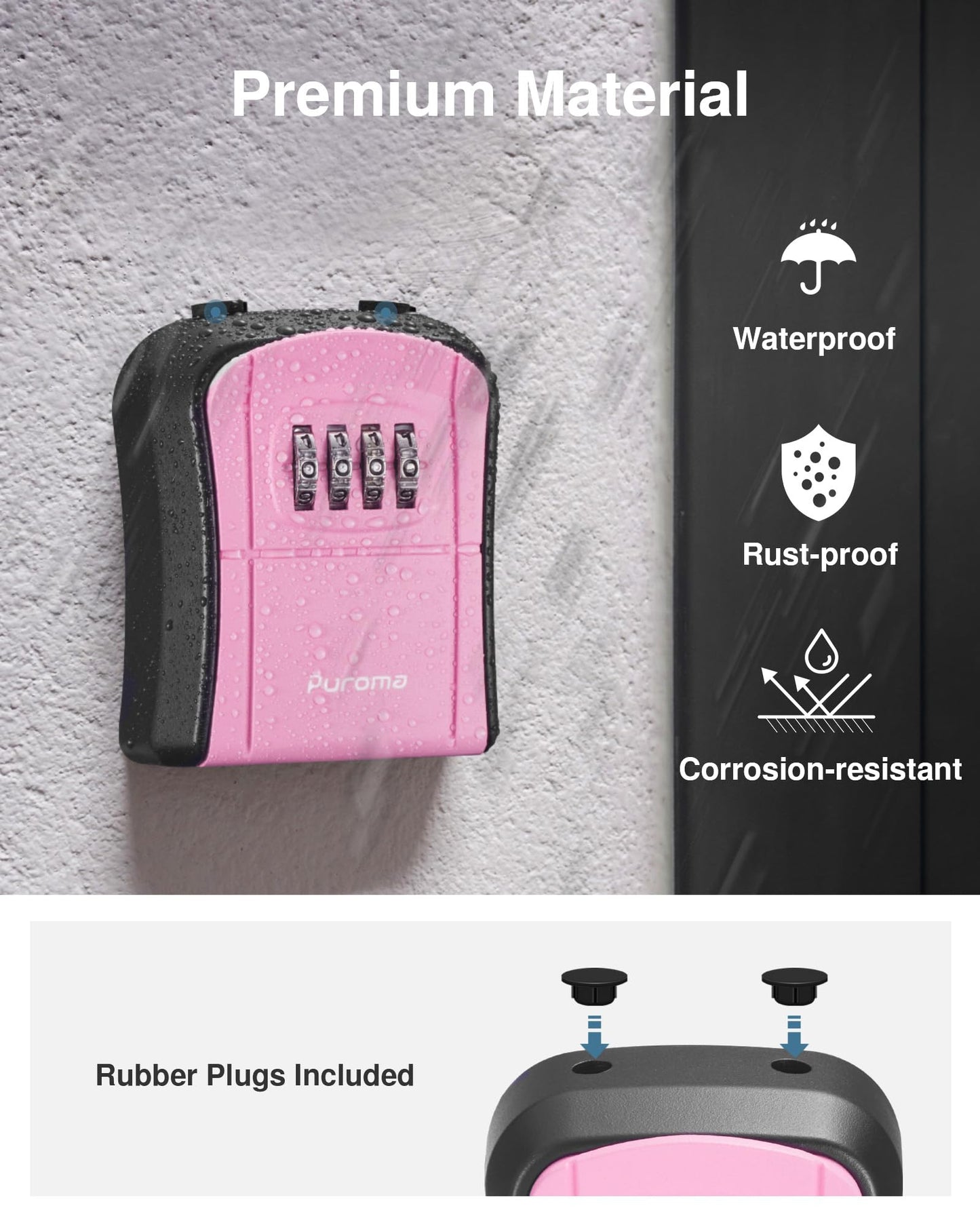 Puroma Key Lock Box, Portable Combination Lockbox Wall-Mounted Key Storage Box for House Keys, Resettable Code Safe Security Lock Box for Home, Office, Apartment Spare Key Storage (1 Pack, Pink)