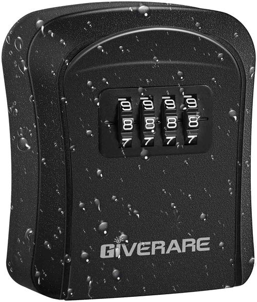 GIVERARE 4-Digit Key Lock Box - Waterproof Wall-Mount Safe with Resettable Code | Outdoor Key Hider - Black