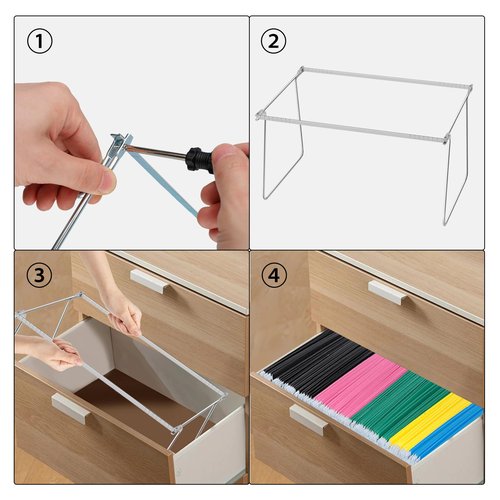 VZCPYTPM 2 Packs Hanging File Folder Frame,Heavy Duty Steel Hanging File Organizer,File Cabinet Rails,Adjustable 11 to 17.4 Inches