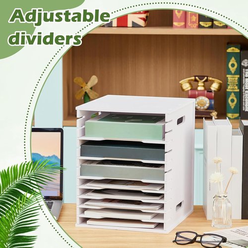 Juexica 12 Tier 8.5" x 11" Scrapbook Paper Organizer, White Cardstock File Organizer with Adjustable Shelves, Stackable Paper Trays, Desktop Storage Rack Document Holder for Desk Home Office