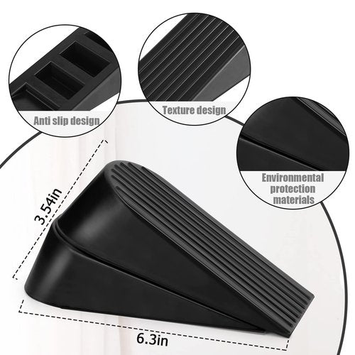Big Door Stopper Heavy Duty Wedge Rubber Door Stop Works on All Floor Surfaces Height up to 1.9 Inches Non-Scratching Doorstops Special for Home Office School Heavy Door (4 Packs, Black)