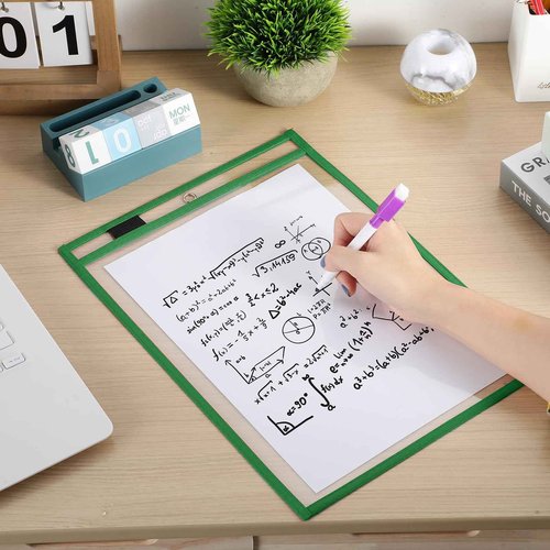 Nezyo Dry Erase Pockets Plastic Job Ticket Holders Shop Holder Order Pockets Clear Sleeves Tickets Folders Plastic Sleeves Paper Teacher Supplies for Classroom(14 x 10 in,Green,50 Pcs)