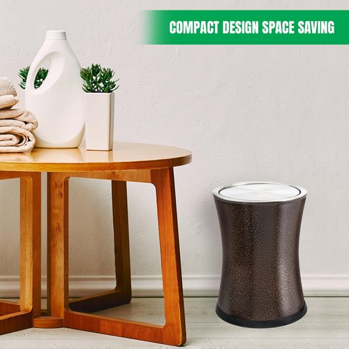 Bennett Swivel-A-Lid Small Trash Can, Metal Attractive 'Center-Inset' Designed Wastebasket, Modern Home Décor, Round Shape (Brown)