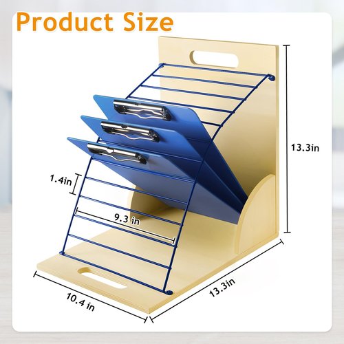 HUZU Desktop Clipboard Organizer Rack, Wooden and Metal Clipboard Holder, Clipboard Storage Stand for Classroom, Office, and Clinic, Assembly Required