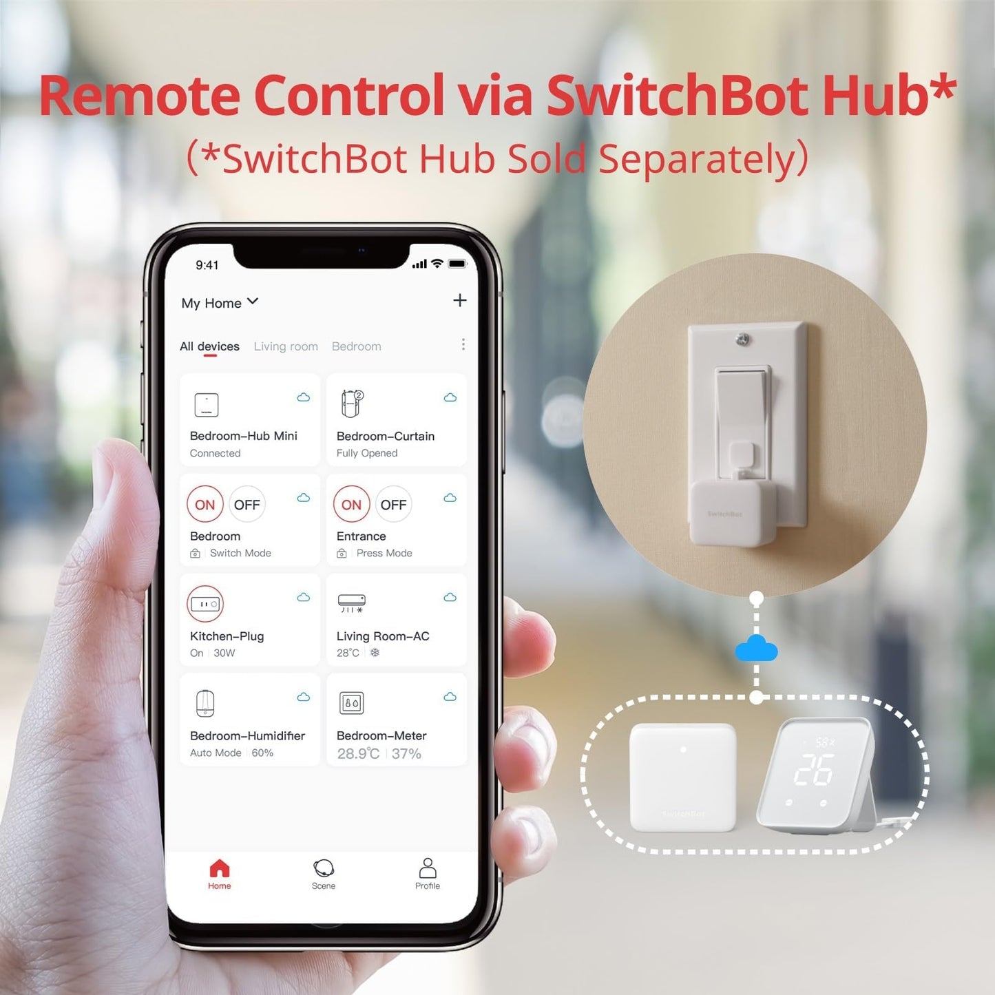 SwitchBot Rechargeable Smart Switch Button Pusher (Bluetooth) – Fingerbot for Rocker/One-Way Buttons, App Timer Control, No Wiring, Optional Hub for Voice/Remote, White