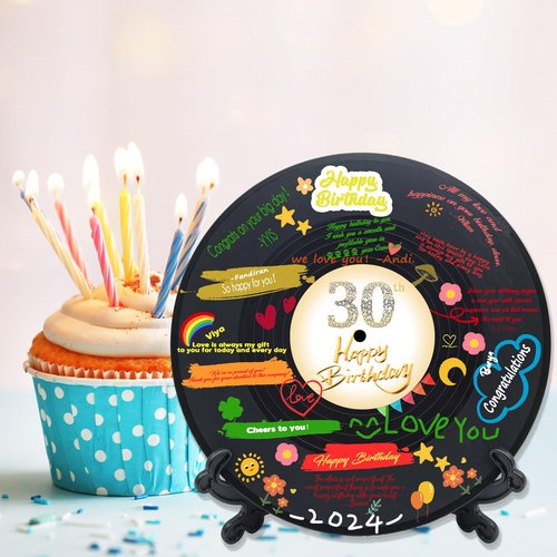 Vinyl Record Sweet 30 Birthday Decorations 11.6"X11.6", 30th birthday decorations Party Favor Sign Poster, 30th Birthday Guest Book Alternative, Great Sweet 30 Gifts for Girls or Boys (30 Years Old)