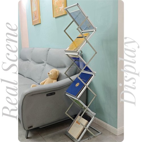 TWJouko 6 Pockets No Need Installation Aluminum Foldable Magazine Rack,Handheld Easy Mobility Trade Show Flyer Holder，Brochure Display Stand For Exhibitions Offices and Homes，Multifunctional Uses