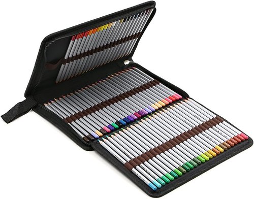BTSKY® Portable Canvas Pencil Case - Super Large 72 Slot Zippered Pouch for Watercolor Pencils | Black