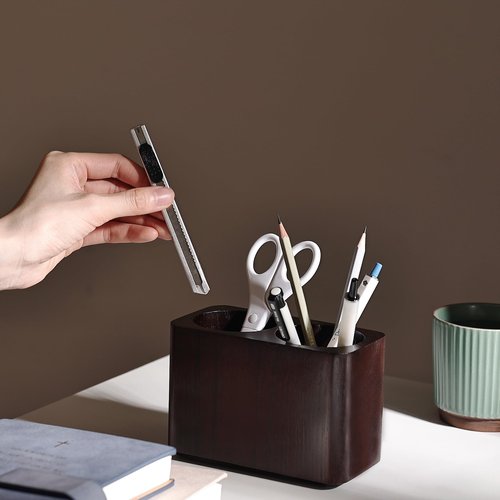 CAMLOT Oak Solid Wood Pen &Pencil Holder for Desk, Office Stationery Organizer, Table Pencil Cup Stand,Desk Accessories Holder, Two Cups Practical Design. (Espresso)