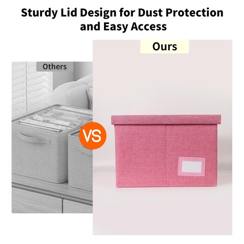 Tcbelosion Portable File Organizer Box with Lid, Filing Box with Handle, Multi-Label Slots, Perfect for Office/Home/Decor (Pink)
