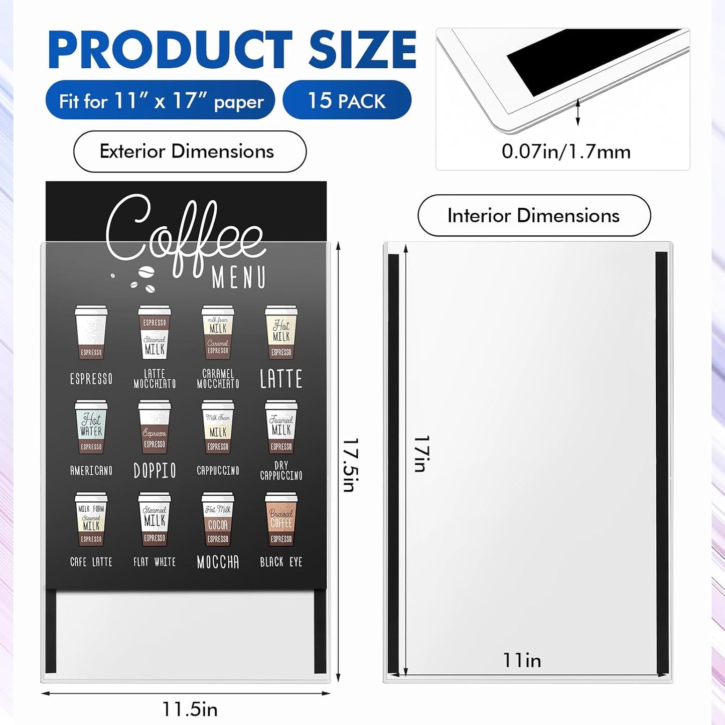 Affrolling Magnetic Sign Holder - 15 Pack 11"x17" Clear Poster Frames for Home, Office & Store Display