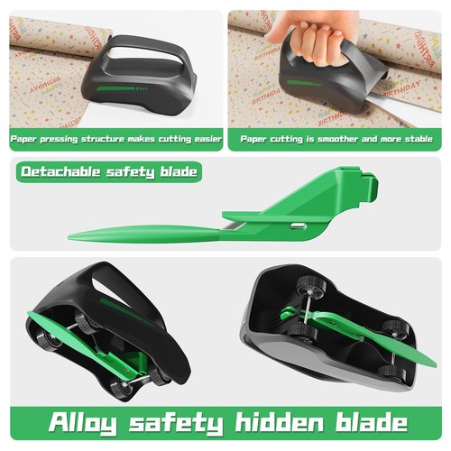 2 Pack Wrapping Paper Cutter with 3 Replaceable Blades,Gift Wrap Cutter Tool for Holiday, Slider Wrap for Wrapping Paper Cutting Roll Style for Christmas