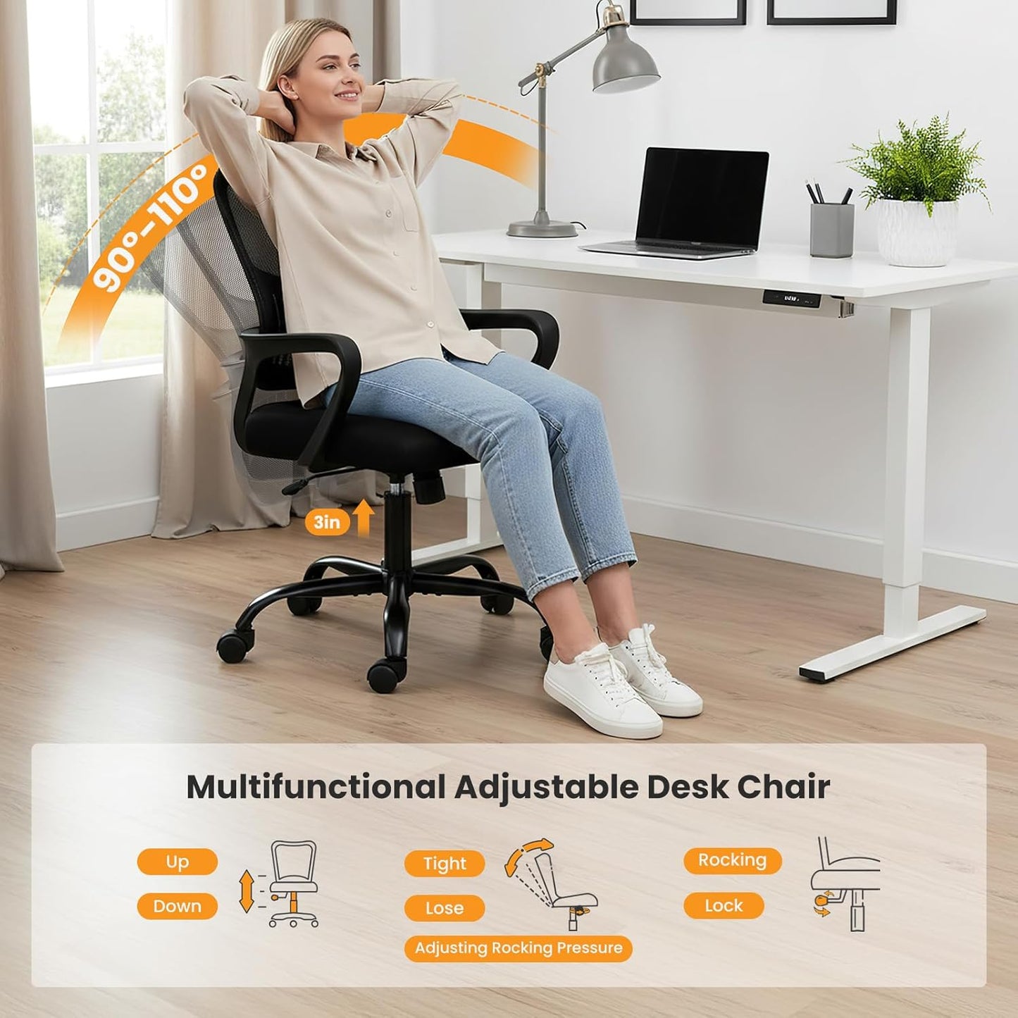 Sweetcrispy Ergonomic Mesh Executive Chair - Adjustable Swivel Mid-Back Design with Lumbar Support | Ideal for Home Office & Study