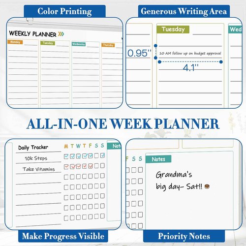 WALGLASS Weekly Dry Erase Calendar Whiteboard for Wall, 24" x 18" Double-Sided Weekly Planner White Board with Notes, Daily Tracker, Aluminum Framed Hanging & Wall Mount for Home, Office, School