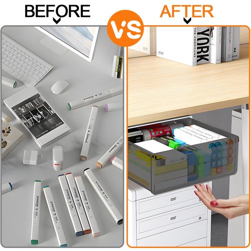 SVNNELP Under Desk Table Drawer Storage Organizer,2 Pack Large & Small Attachment Desk Drawers - Hidden Desktop Organizer,Slide out Drawer for Storage Pencil & Home Office Gadgets (S+L)