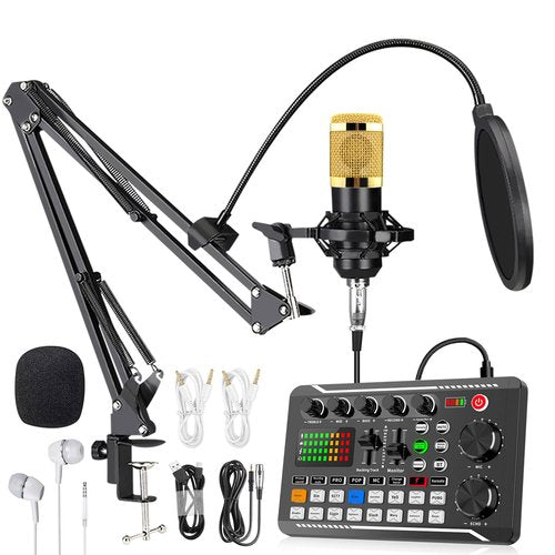 F998 Podcast Equipment Bundle for Tiktok and Youtube Vlog,Sound Board with Audio Interface,Condenser Karaoke Microphone,Streaming Podcast Starter Kit DJ Audio Mixer (F998+BM800 MIC)