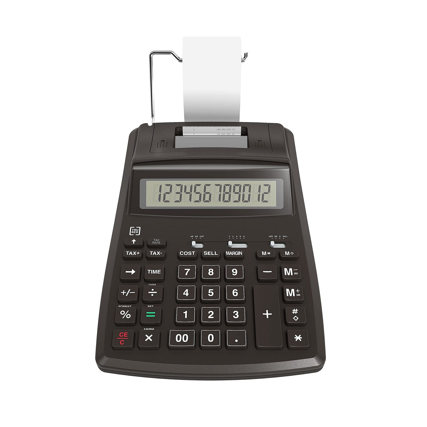 TRU RED 12-Digit Desktop Printing Calculator, Black, Paper Tape Printing, Large Display, Office Accounting & Business Use