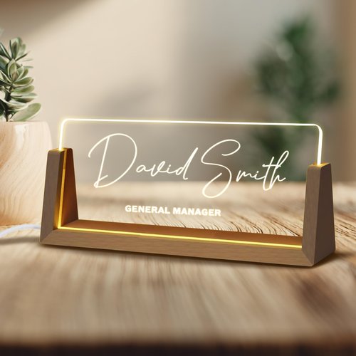 Personalized Light Up Acrylic Desk Name Plate – Custom LED Office Name Sign for Boss, Coworker, Teacher, Employee Appreciation Gift for Women & Men, Modern Office Decor