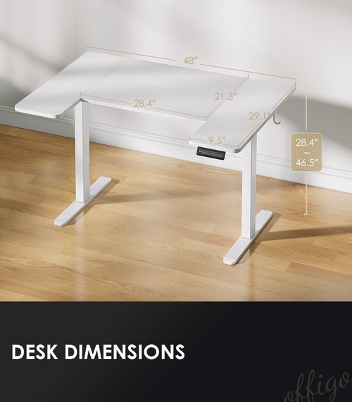 OffiGo U Shaped Electric Standing Desk, 48 Inch Height Adjustable Sit Stand Table, Writing Computer Desk for Home, Office, Workstation, White