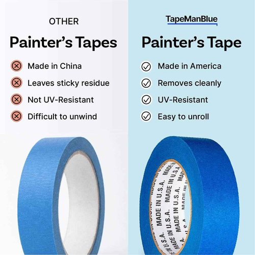 Blue Painters Tape 3 inch x 60 Yards - Case of 16 Rolls, Made in America, Clean Removal, UV-Resistant Blue Painters Masking Tape in Bulk (3" x 180')