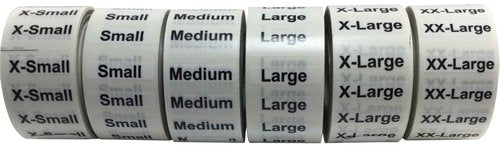 XS-XXL Clothing Labels – Clear Size Strip Stickers with Black Text, 1.25 x 5 Inch Labels, 750 Total Stickers (125 Each Size) for Retail Apparel, Clothing Organization, and Inventory – Made in The USA