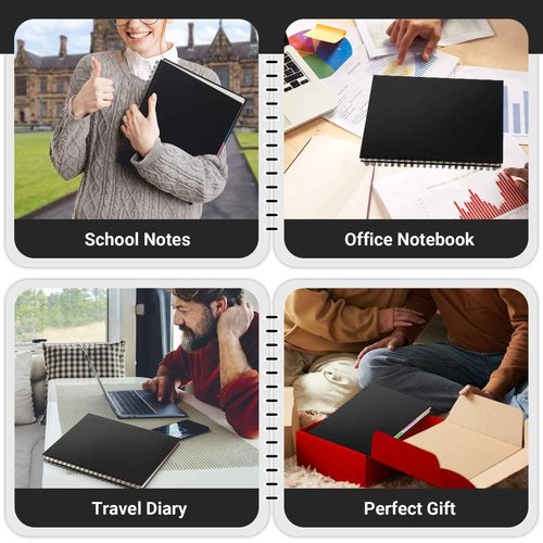 EUSOAR Notebook with Tabs, 3 Pack A4 Letter Size11 x 8-1/2", Black Hardcover Spiral 5 Subject Notebook, 120 Sheets/ 240 Pages, 100GSM College Ruled Paper, Journals for Work Office School Composition