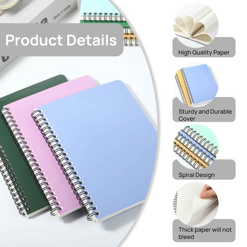 miikoul 24 Pack A5 Spiral Lined Notebooks, 8.3" X 5.5", 60 Sheets/120 Pages Wide Ruled Notebook Spiral Journals Bulk Paper Cover Notepad 12 Colors for Students Taking Class Notes Home Office Gift