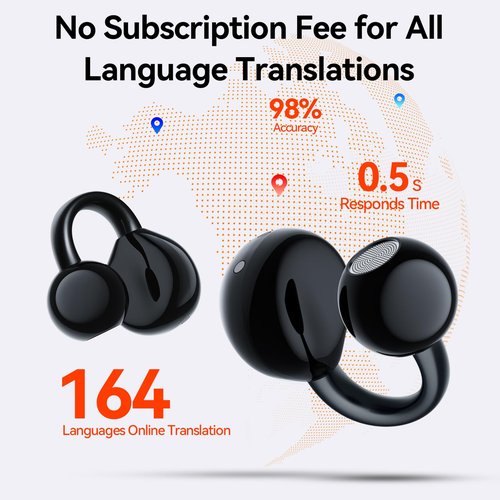 AI Translation Earbuds Real Time, 164 Languages & Accents, 3-in-1 Translator Earbuds with HD Sound Audifonos Traductores Inglés Español Translation Headphones for Travel Business Meeting Learning