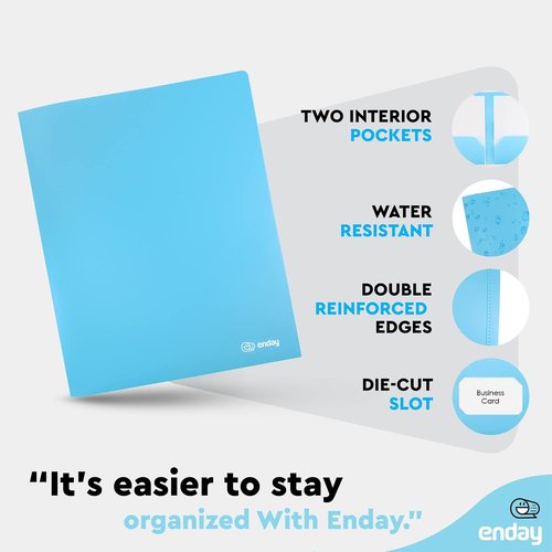 Enday Heavy Duty Poly Portfolio Folder - 2 Pocket Letter Size in Blue | Durable School File Organizer