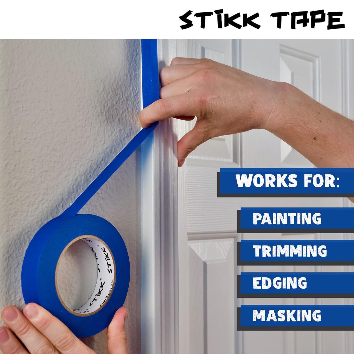 STIKK Painters Tape - 1/4 Inch Blue Masking Tape | 3-Pack for Clean Edges & Residue-Free Painting