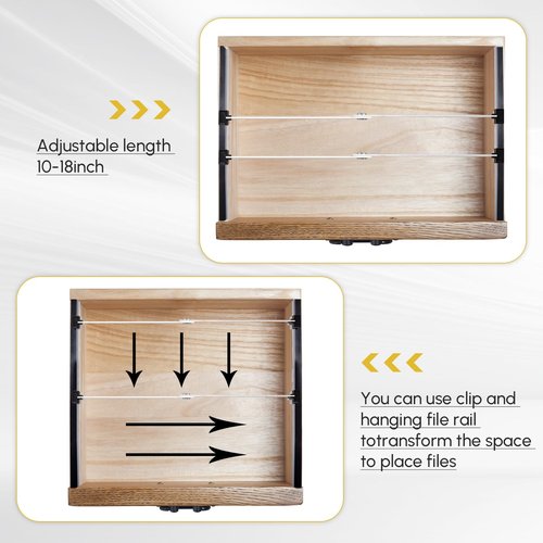 Humyoun 12 Pcs Metal Adjustable File Cabinet Rails Set Include 8 Hanging File Rail Clips 4 Cabinet Dividers Bars Suitable for Cabinets with Drawer Thickness Less Than 1/8 Inch(Silver,10-18 Inch)
