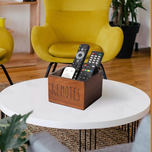 LBEMEY Acacia Wood Remote Holder, Control Organizer for TV - Home, Living Room, Bedroom - Wooden Remote Box (Brown, M, 3+ Remotes)
