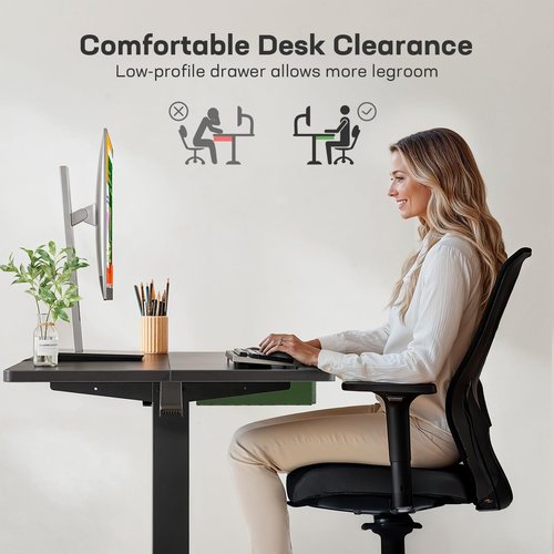 Marsail Electric Standing Desk with Drawer, 48 x 24 Electric Stand Up Desk, Ergonomic Adjustable Desk with Storage, Headphone/Bag Hooks, Computer Desk for Home & Office with Cable Management,Black