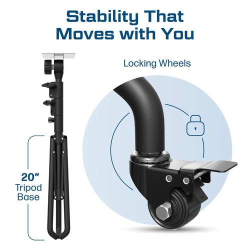 DYNAMO TECH Projector Stand Tripod Laptop Tripod with Wheels & Adjustable Height Portable Podium Stand with Phone Holder Projector Holder for Home, Office, School & DJ Matte Black